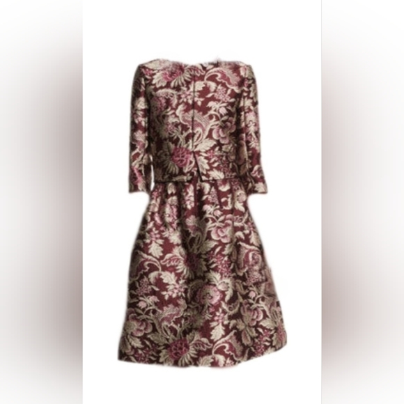 $6,000 NEW OSCAR DE LA RENTA FLORAL JAQUARD BURGUNDY JACKET SKIRT SUIT US L - Picture 2 of 16